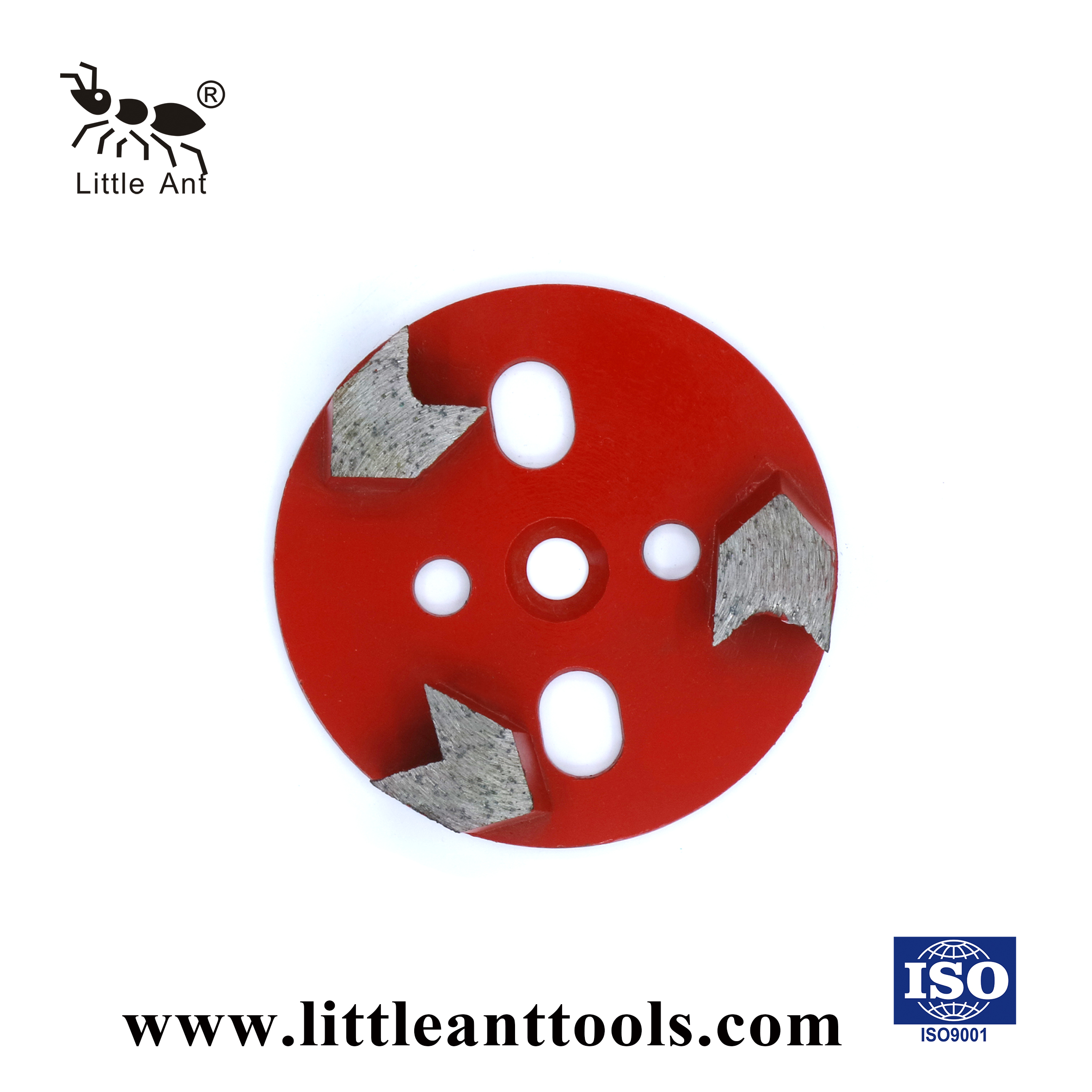 Little Ant 4 pulgadas Placa circular de molienda Herramienta de disco de metal para hormigón seco y húmedo Uso de 3 sgementos de tipo de flecha 100 mm